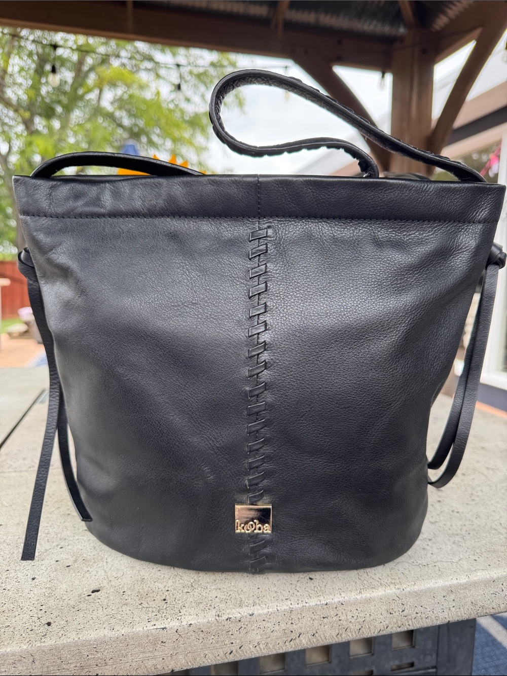 Kooba Black Leather Shoulder Bag with Center Stitch